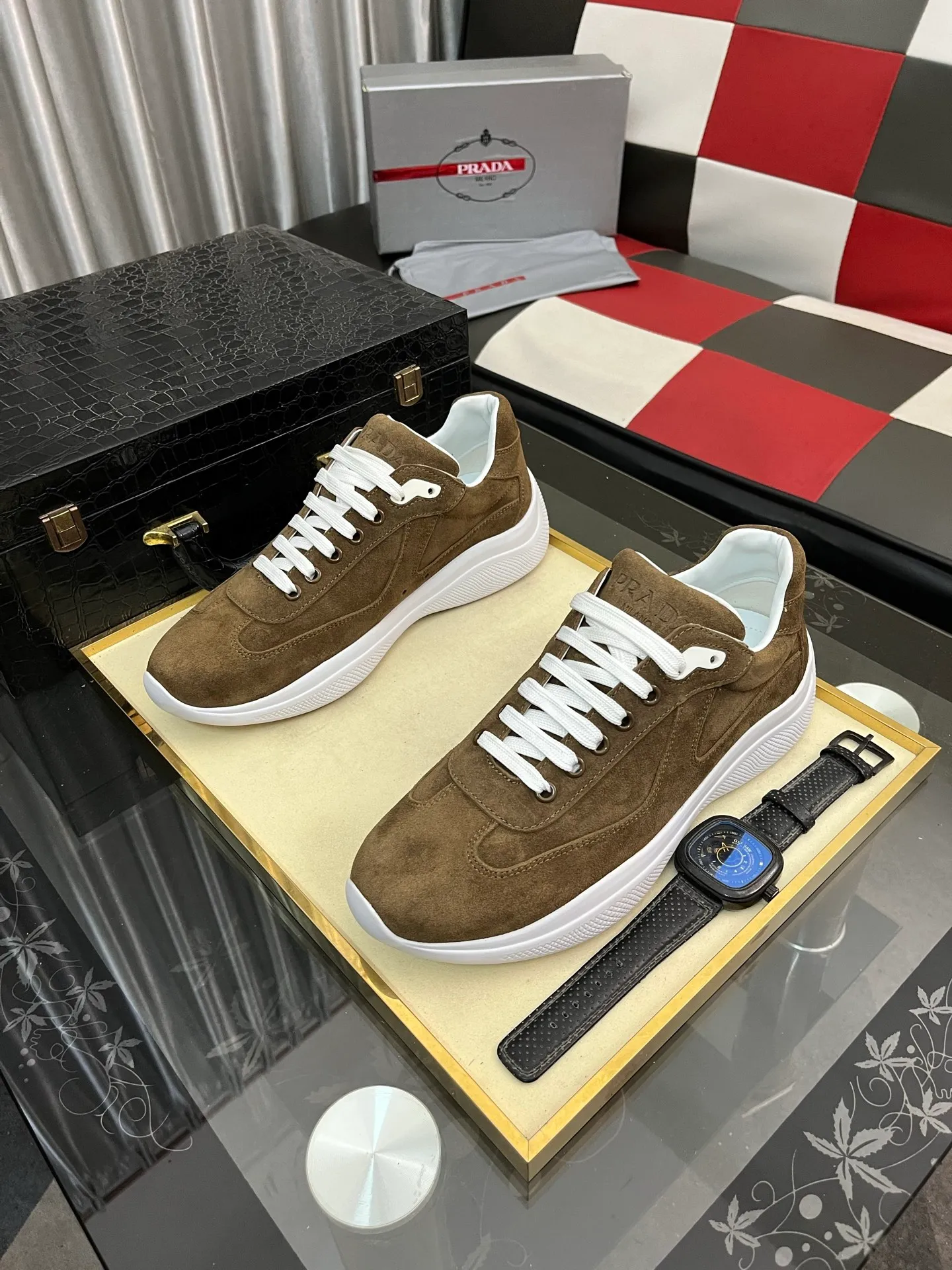 Men's shoes 💰400⌚️⌚️【PRADA】Prada casual shoes, originally developed 1:1, made of high-mercerized cowhide with imported cowhide, silk sheepskin lining, rubber outsole, comfortable and soft on the foot, size: 38-444️⃣Colors available